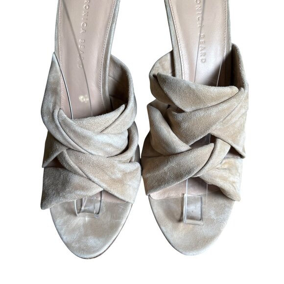 Veronica Beard Alin Suede Sandal Neutral Beige Heels Mule Size 9.5 - Picture 5 of 10
